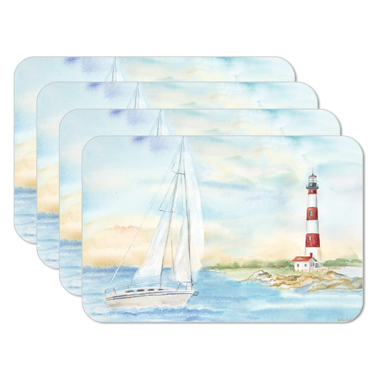 CounterArt Lighthouse Scene 4 Pack Reversible Easy Care Flexible Placemats Made in the USA