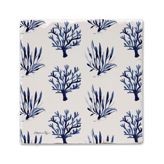 Thirstystone Coastal Coral Single Tumbled Tile Stone Coaster with Protective Cork Backing Manufactured in The USA 4" Square, Colorful, Artistiic, Easily Wipes Clean