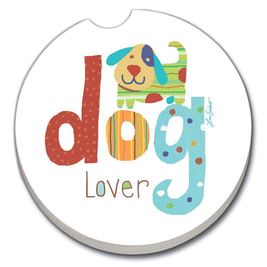 CounterArt Dog Lover Single Absorbnent Stone Coaster for Vehicle Cup Holder 2.6” Diameter Manufactured in The USA