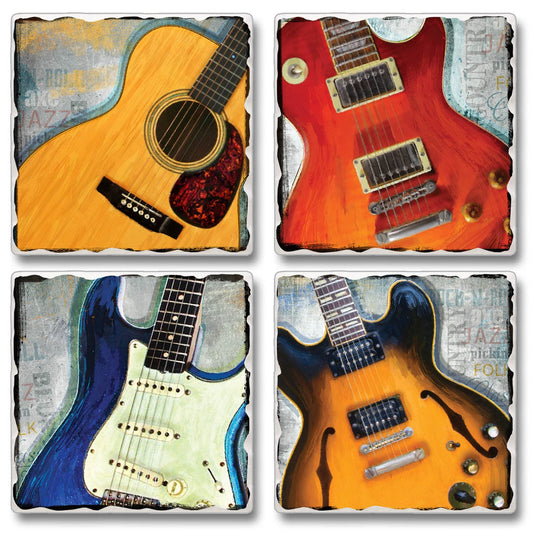 Thirstystone Guitar Legends 4-Pack Tumbled Tile Stone Coasters 4" Square