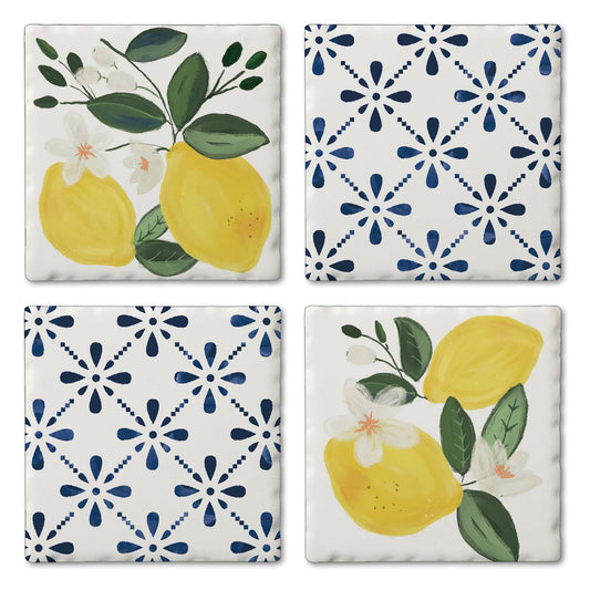 Thirstystone Sorrento Lemons 4-Pack Tumbled Tile Stone Coasters 4" Square