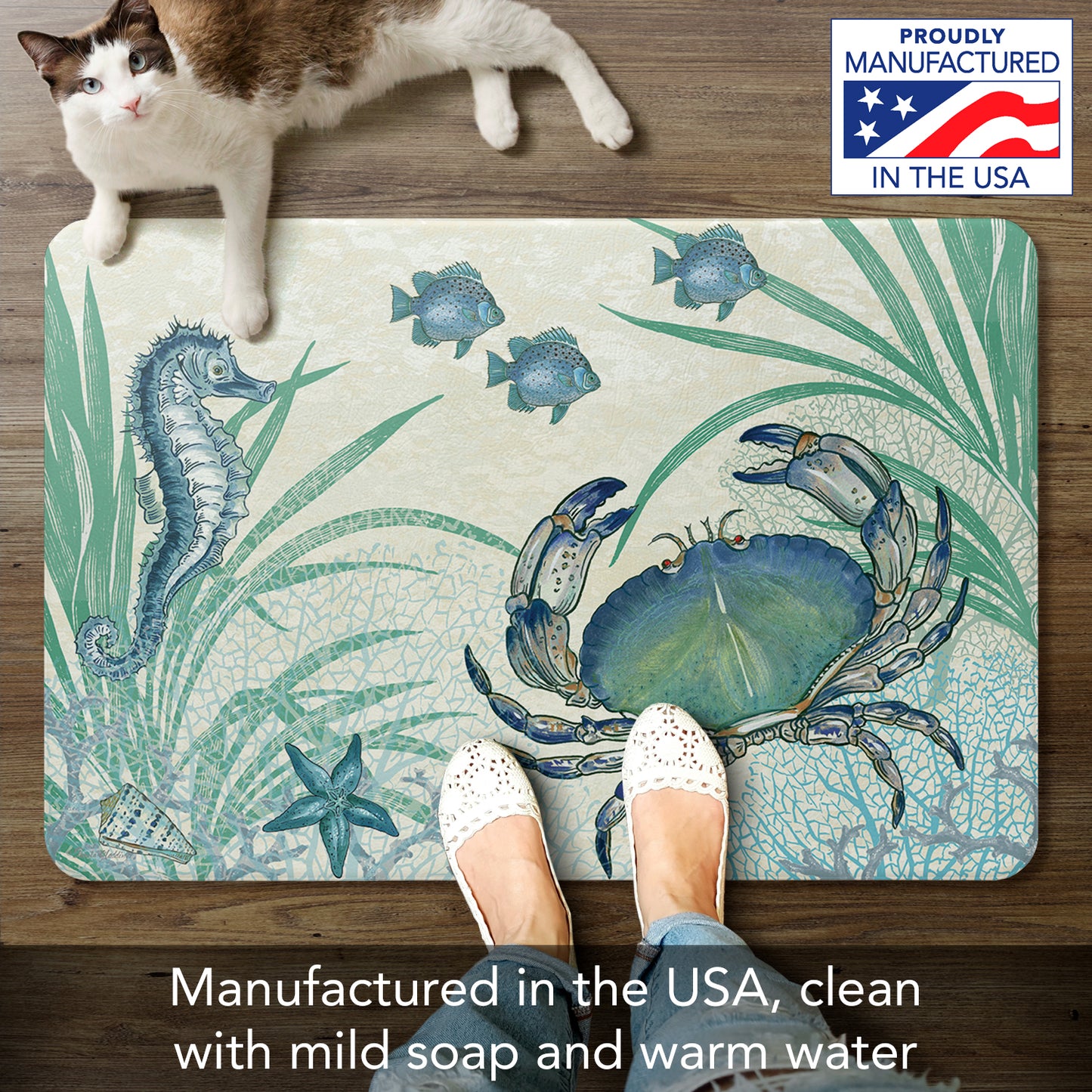 Counterart Oceana 30” x 20” Decorative Vinyl Comfort Floor Mat, Manufactured in The USA, Waterproof, Reduces Muscle Fatigue, Easily Wipes Clean