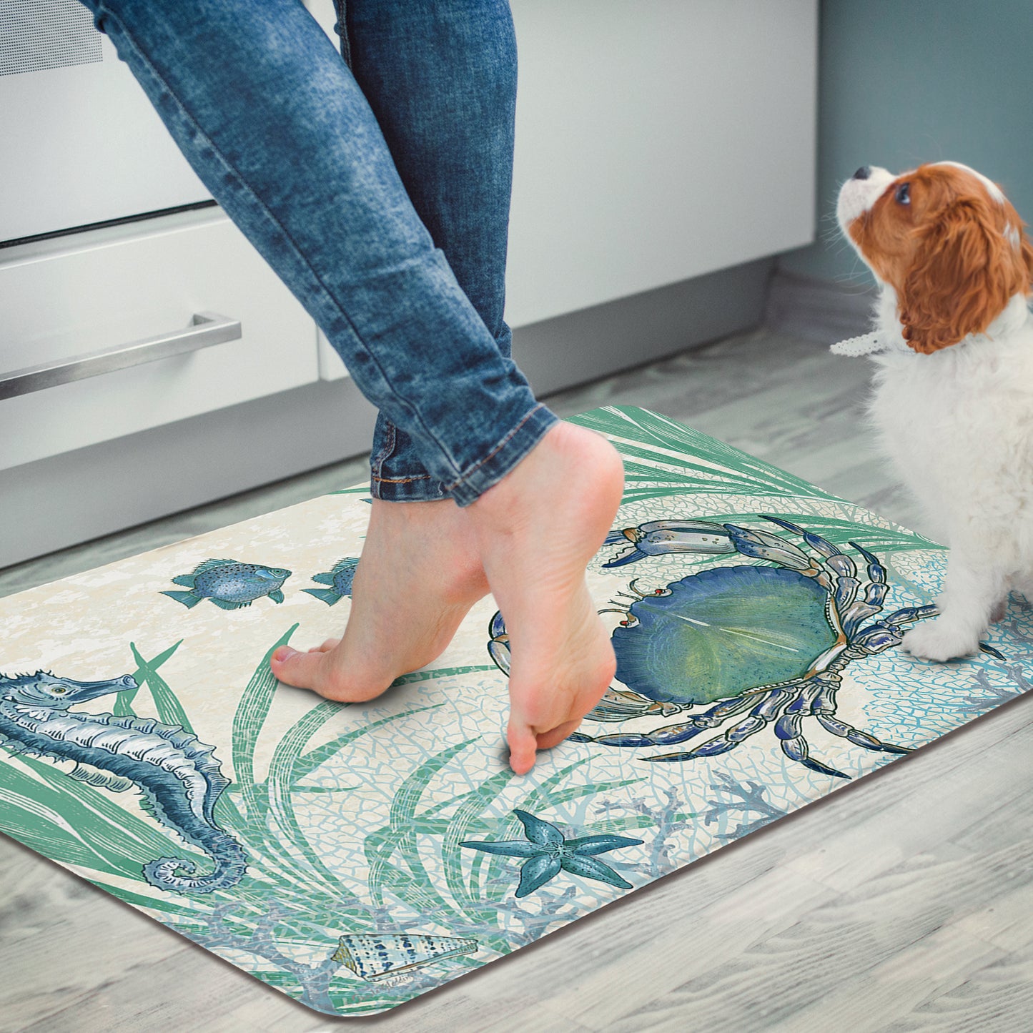 Counterart Oceana 30” x 20” Decorative Vinyl Comfort Floor Mat, Manufactured in The USA, Waterproof, Reduces Muscle Fatigue, Easily Wipes Clean