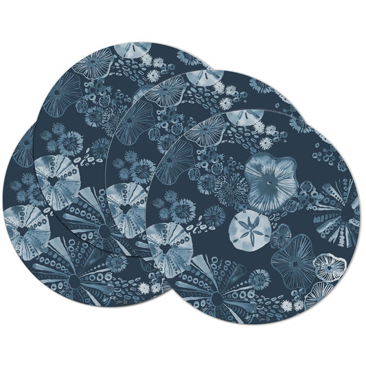 CounterArt Tidal Shells 4 Pack Round Reversible Easy Care Flexible Placemats Made in the USA