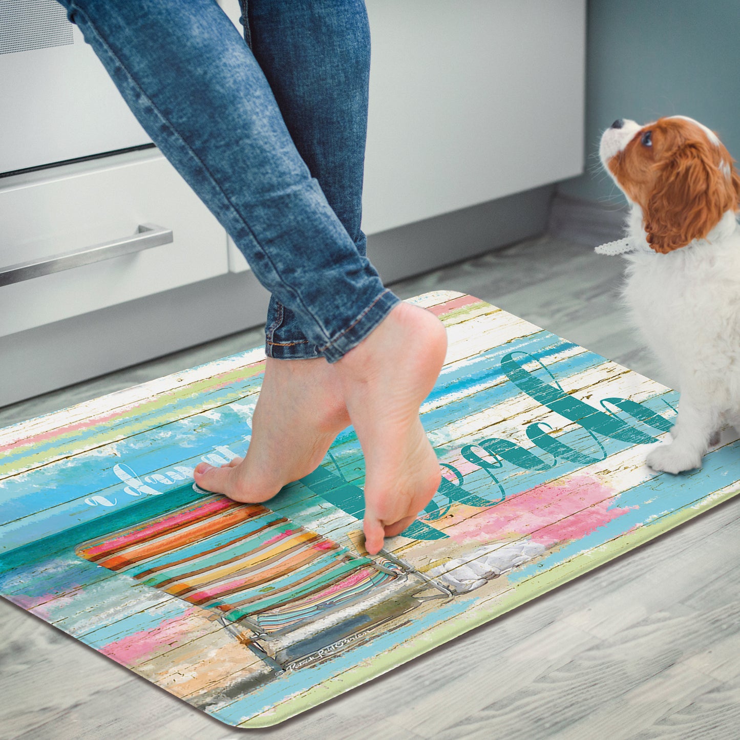 CounterArt Day at The Beach 30” x 20” Decorative Vinyl Comfort Kitchen Floor Mat, Manufactured in The USA