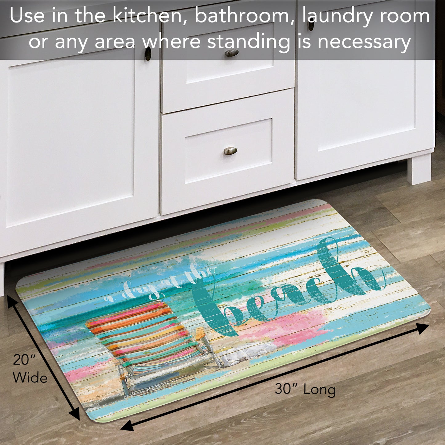 CounterArt Day at The Beach 30” x 20” Decorative Vinyl Comfort Kitchen Floor Mat, Manufactured in The USA