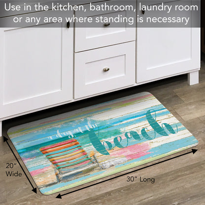 CounterArt Day at The Beach 30” x 20” Decorative Vinyl Comfort Kitchen Floor Mat, Manufactured in The USA