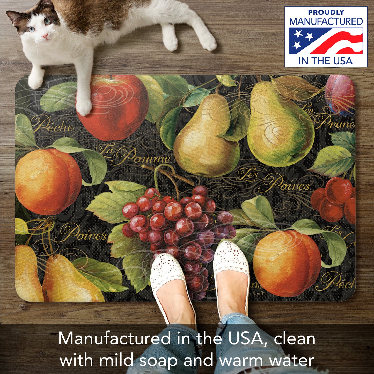 Counterart Gourmet Fruit 30” x 20” Decorative Vinyl Comfort Floor Mat, Manufactured in The USA, Waterproof, Reduces Muscle Fatigue, Easily Wipes Clean