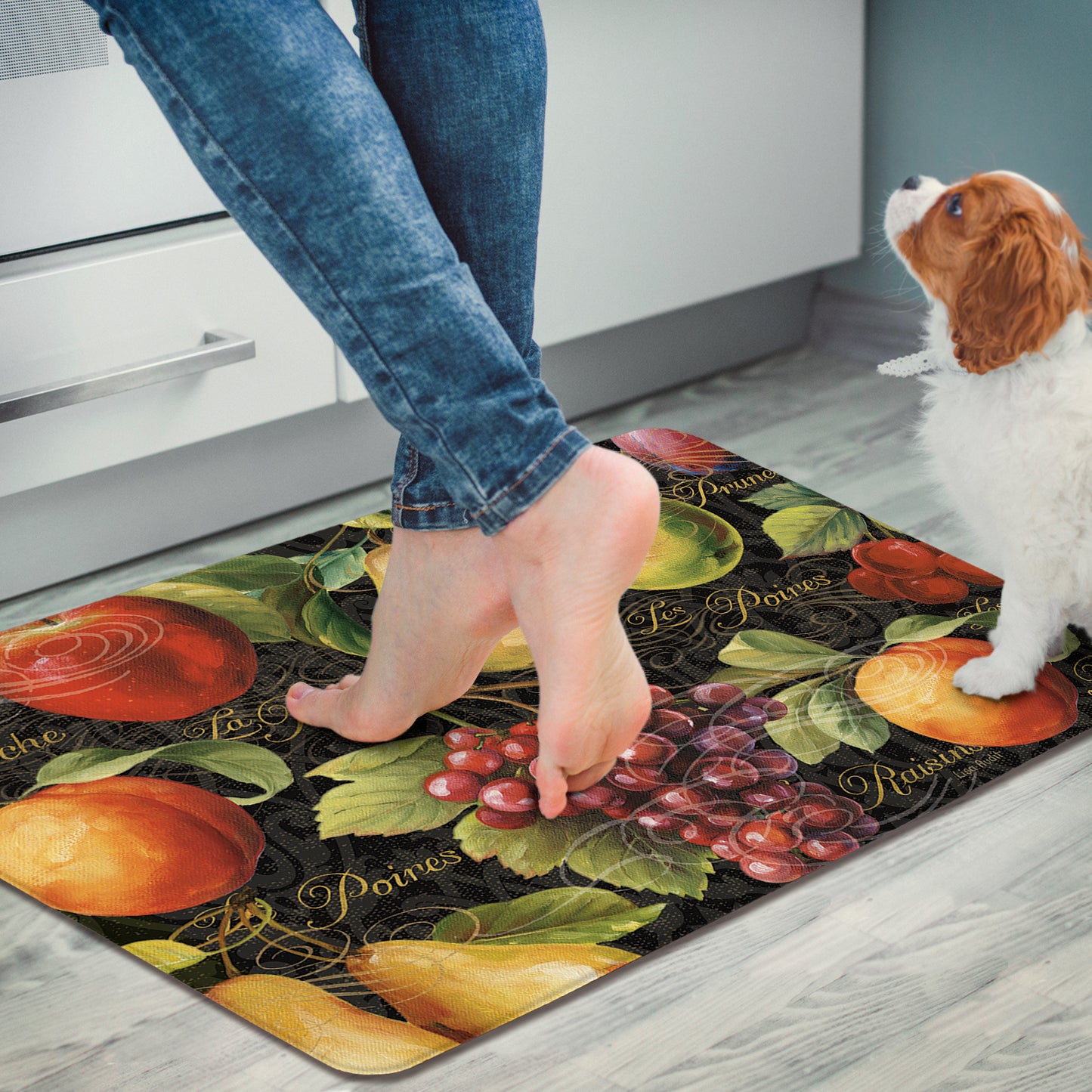 Counterart Gourmet Fruit 30” x 20” Decorative Vinyl Comfort Floor Mat, Manufactured in The USA, Waterproof, Reduces Muscle Fatigue, Easily Wipes Clean