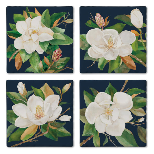 Thirstystone Magnolia Motifs 4 Pack Assorted Tumbled Tile Stone Coasters 4" Square