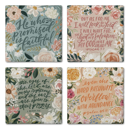 Thirstystone Lovely Scriptures 4 Pack Assorted Tumbled Tile Stone Coasters 4" Square