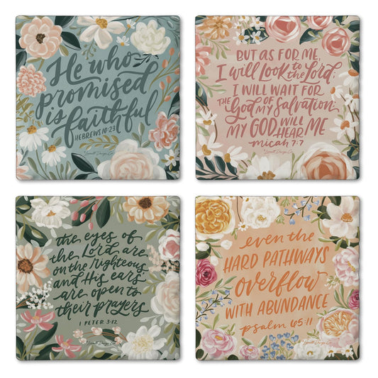 Thirstystone Lovely Scriptures 4 Pack Assorted Tumbled Tile Stone Coasters 4" Square