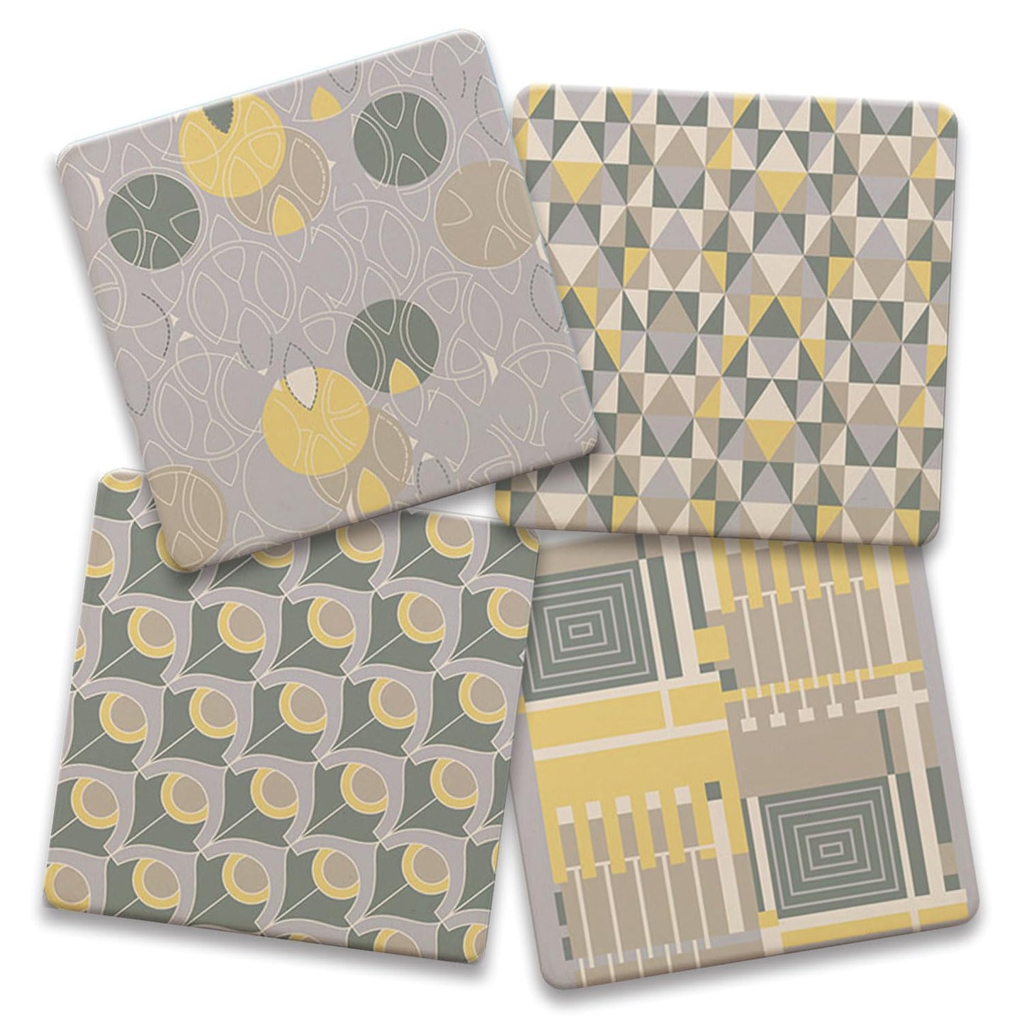Taliesin Line Designs from F.L.W. Foundation 4-Pack Assorted Stone Coasters with Protective Cork Backing Manufactured in The USA Absorbent Easily Wipes Clean