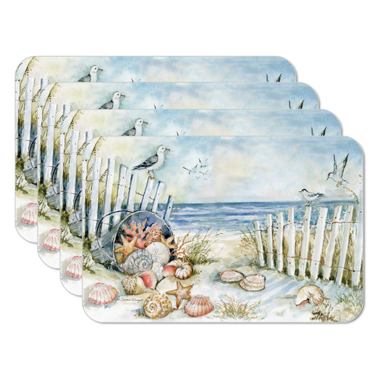 CounterArt Coastal Sanctuary 4 Pack Reversible Easy Care Flexible Placemats Made in the USA