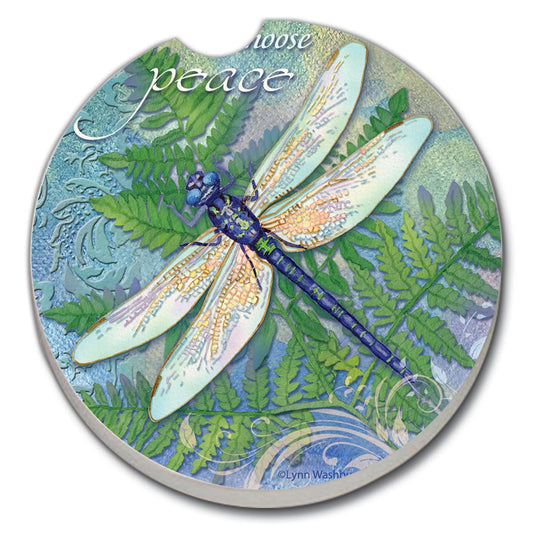CounterArt Dragonfly Inspiration Single Absorbnent Stone Coaster for Vehicle Cup Holder 2.6” Diameter Manufactured in The USA