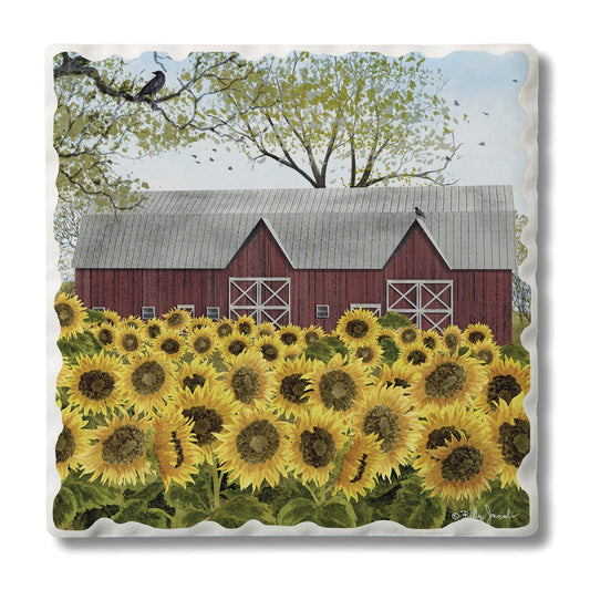 Thirstystone Sunshine 1 Pack Single Absorbent Stone Coaster with Protective Cork Backing Manufactured in The USA 4" Square, Colorful, Artistic, Easily Wipes Clean
