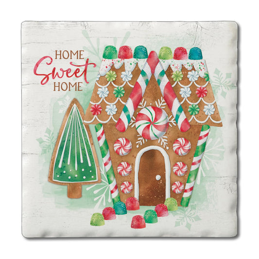 Thirstystone Gingerbread Home Single Tumbled Tile Stone Coaster with Protective Cork Backing Manufactured in The USA 4" Square, Artistic, Easily Wipes Clean