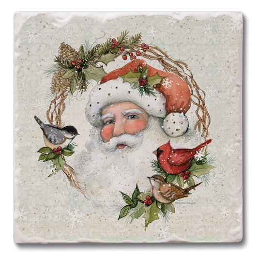 Thirstystone Vintage Santa 4 Pack Tumbled Tile Stone Coasters 4" Square Manufactured in the USA