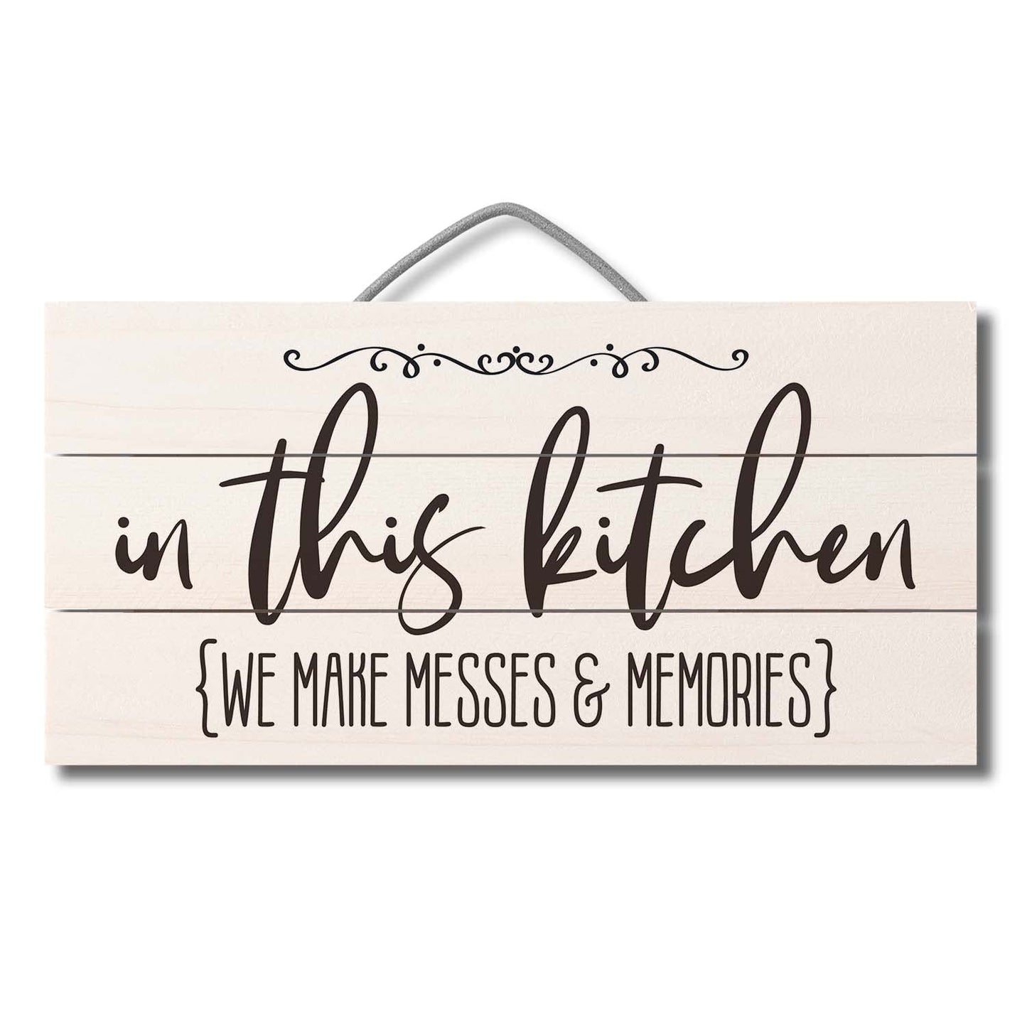 Highland Home Messes & Memories Decorative Pallet Wood Kitchen Sign 12" x 6" Made in the USA Wire Hanger Included and Doubles as an Easel