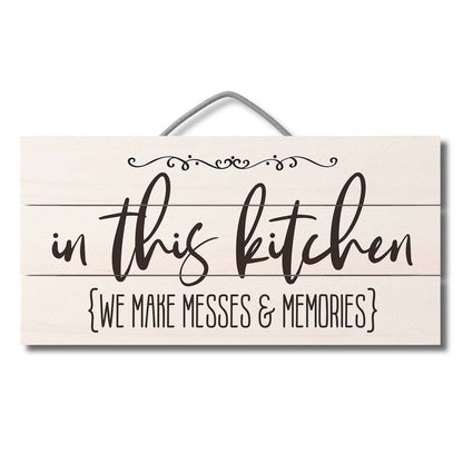 Highland Home Messes & Memories Decorative Pallet Wood Kitchen Sign 12" x 6" Made in the USA Wire Hanger Included and Doubles as an Easel