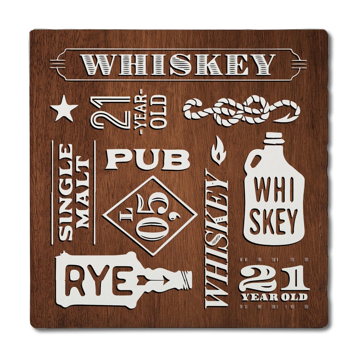 Thirstystone Whiskey Collage Single Tumbled Tile Stone Coaster with Protective Cork Backing Manufactured in The USA 4" Square, Artistic, Easily Wipes Clean