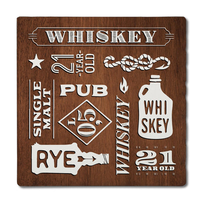 Thirstystone Whiskey Collage Single Tumbled Tile Stone Coaster with Protective Cork Backing Manufactured in The USA 4" Square, Artistic, Easily Wipes Clean