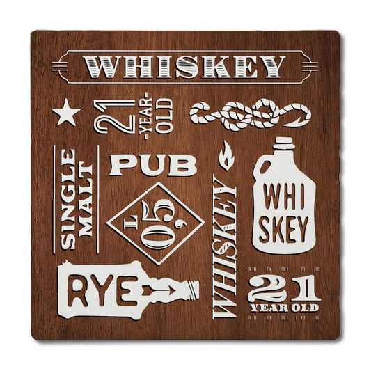 Thirstystone Whiskey Collage Single Tumbled Tile Stone Coaster with Protective Cork Backing Manufactured in The USA 4" Square, Artistic, Easily Wipes Clean