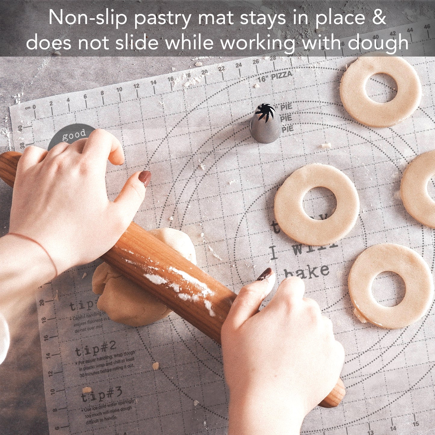 Cut N' Funnel "Today I Will Bake" Large Premium Pastry Mat 24" by 18" Made in the USA Non-slip Food Grade Flexible Plastic for Rolling, Kneading, Shaping and Cutting Dough