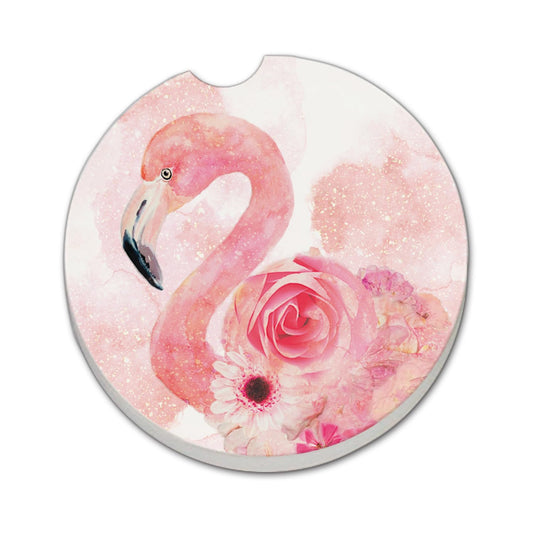 Thirstystone Floral Flamingo Single Absorbent Stone Coaster for Vehicle Cup Holder 2.6” Diameter Manufactured in The USA