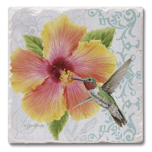Thirstystone Hibiscus Single Tumbled Tile Stone Coaster with Protective Cork Backing Manufactured in The USA 4" Square, Artistic, Easily Wipes Clean