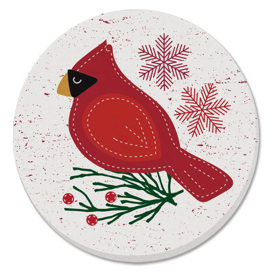 Thirstystone Stitched Red Cardinal Single Round Absorbent Stone Coaster with Protective Cork Backing Manufactured in The USA 4" Diameter