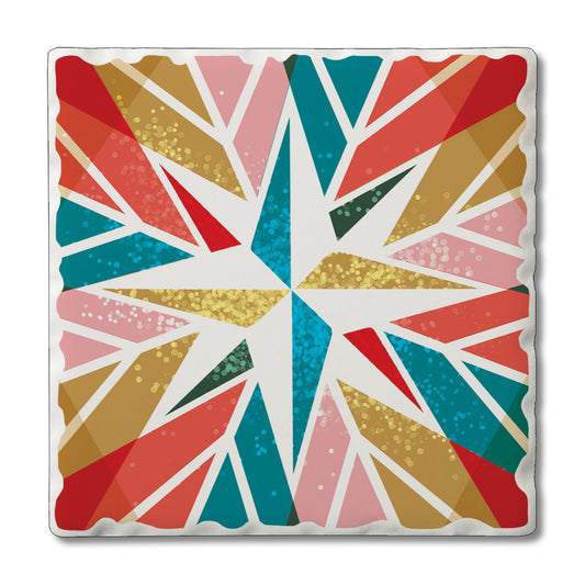 Thirstystone Retro Holiday Star Single Absorbent Stone Coaster with Protective Cork Backing Manufactured in The USA 4" Square, Artistic, Easily Wipes Clean