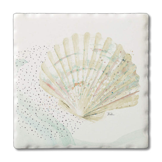 Thirstystone Scallop Single Tumbled Tile Stone Coaster with Protective Cork Backing Manufactured in The USA 4" Square, Colorful, Artistic, Easily Wipes Clean
