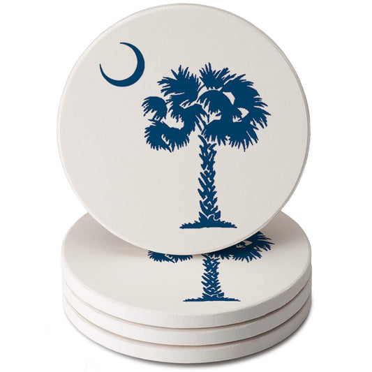 Thirstystone Palmetto Blue 4 Pack Round Absorbent Stone Coasters 4" Diameter