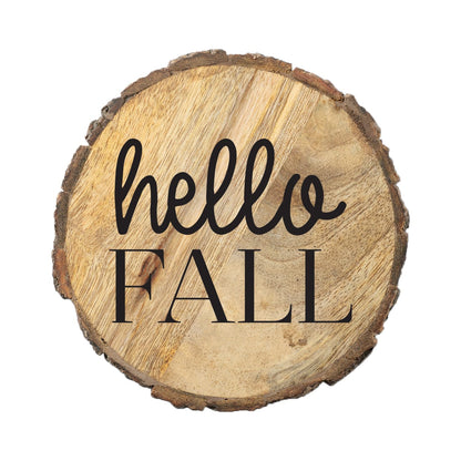 Thirstystone Hello Fall 4-Pack Mango Wood Coasters with Bark Edges 4.5" Round Manufactured in The USA