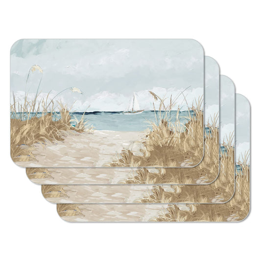 CounterArt Coastal Scenery 4 Pack Reversible Easy Care Flexible Placemats Made in the USA