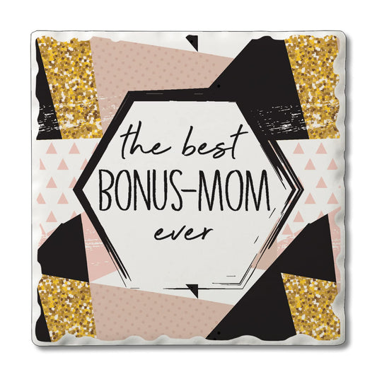 Thirstystone Bonus Mom 4 Pack Absorbent Stone Tumbled Tile Coasters with Protective Cork Backing 4" Square Manufactured in The USA Artistic Absorbent Easily Wipes Clean