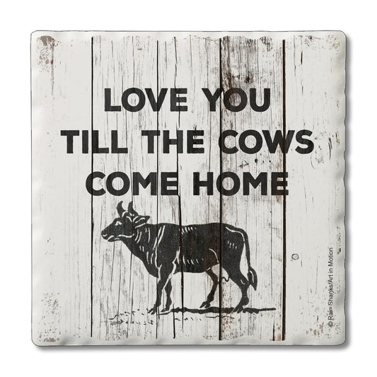 Thirstystone Until The Cows Come Home Single Tumbled Tile Stone Coaster with Protective Cork Backing Manufactured in The USA 4" Square, Artistic, Easily Wipes Clean