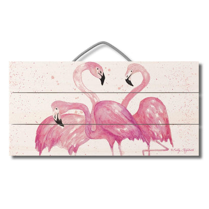 CounterArt Fabulous Flamingos Decorative Slatted Pallet Wood Sign 12" by 6" Features Wire That Doubles As An Easel