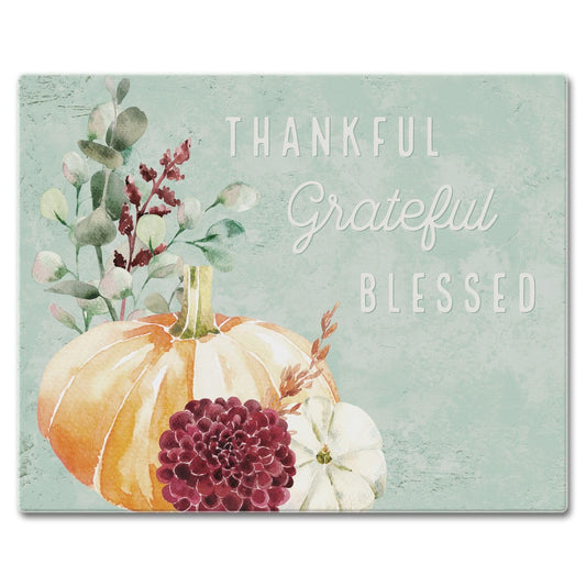 CounterArt Thankful Grateful Pumpkin 3mm Tempered Glass Cutting Board 15" x 12" Manufactured in the USA
