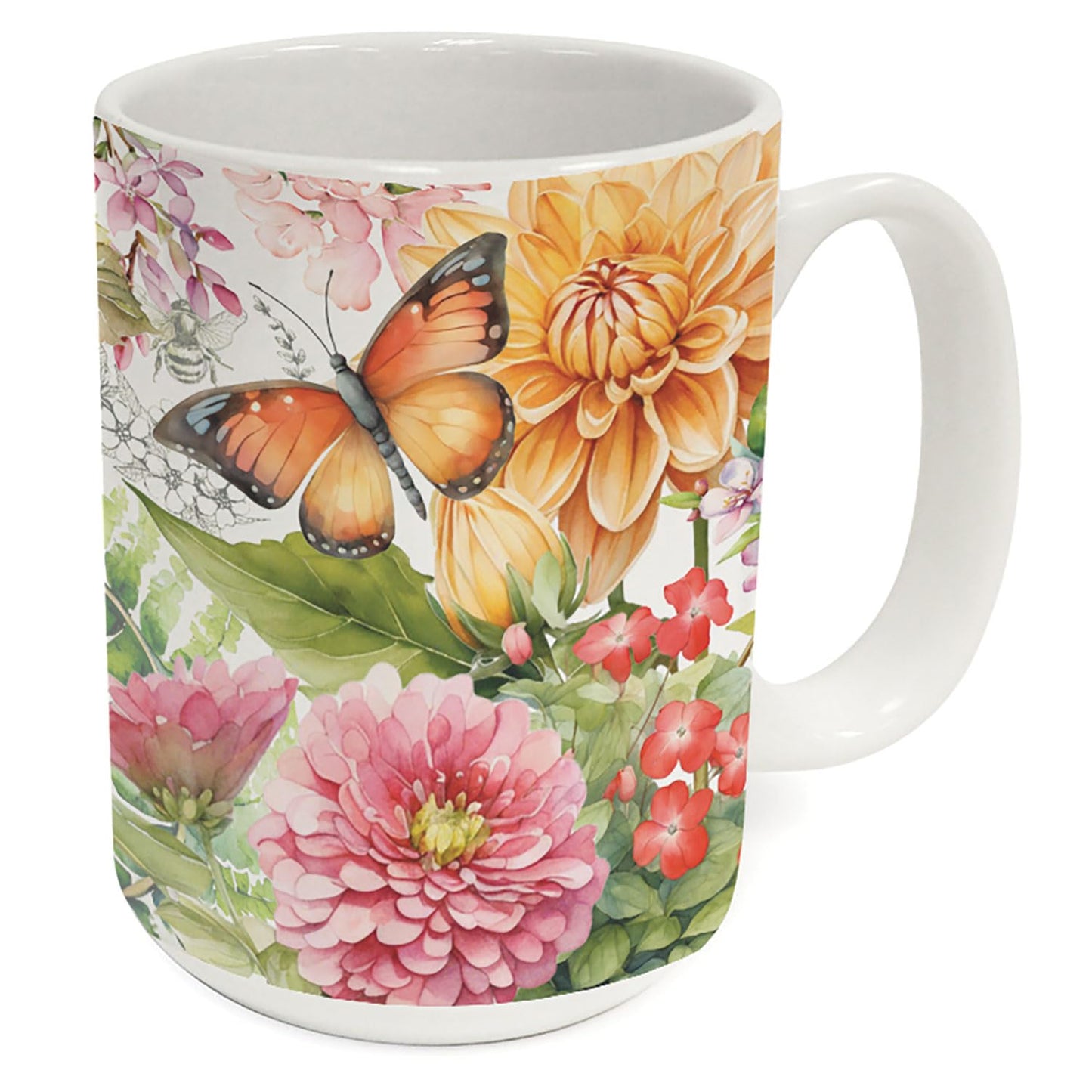Highland Home Botanica Large Decorative Ceramic Mug 15 oz. Manufactured in the USA