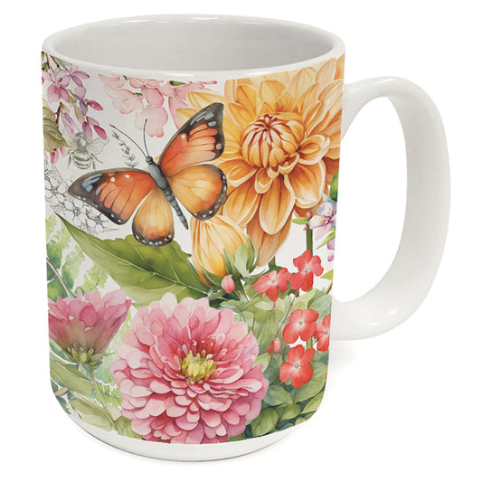 Highland Home Botanica Large Decorative Ceramic Mug 15 oz. Manufactured in the USA