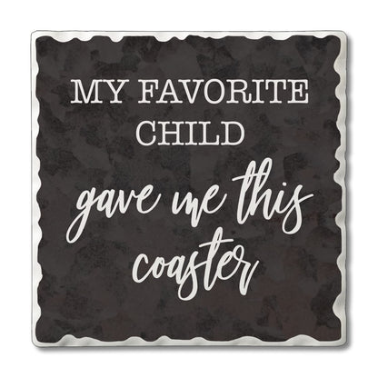 Thirstystone Favorite Child 4 Pack Absorbent Stone Tumbled Tile Coasters with Protective Cork Backing 4" Square Manufactured in The USA Artistic Absorbent Easily Wipes Clean