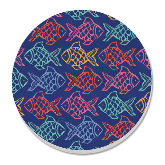 Thirstystone Colorful Fish Single Round Absorbent Stone Coaster with Protective Cork Backing Manufactured in The USA 4" Diameter