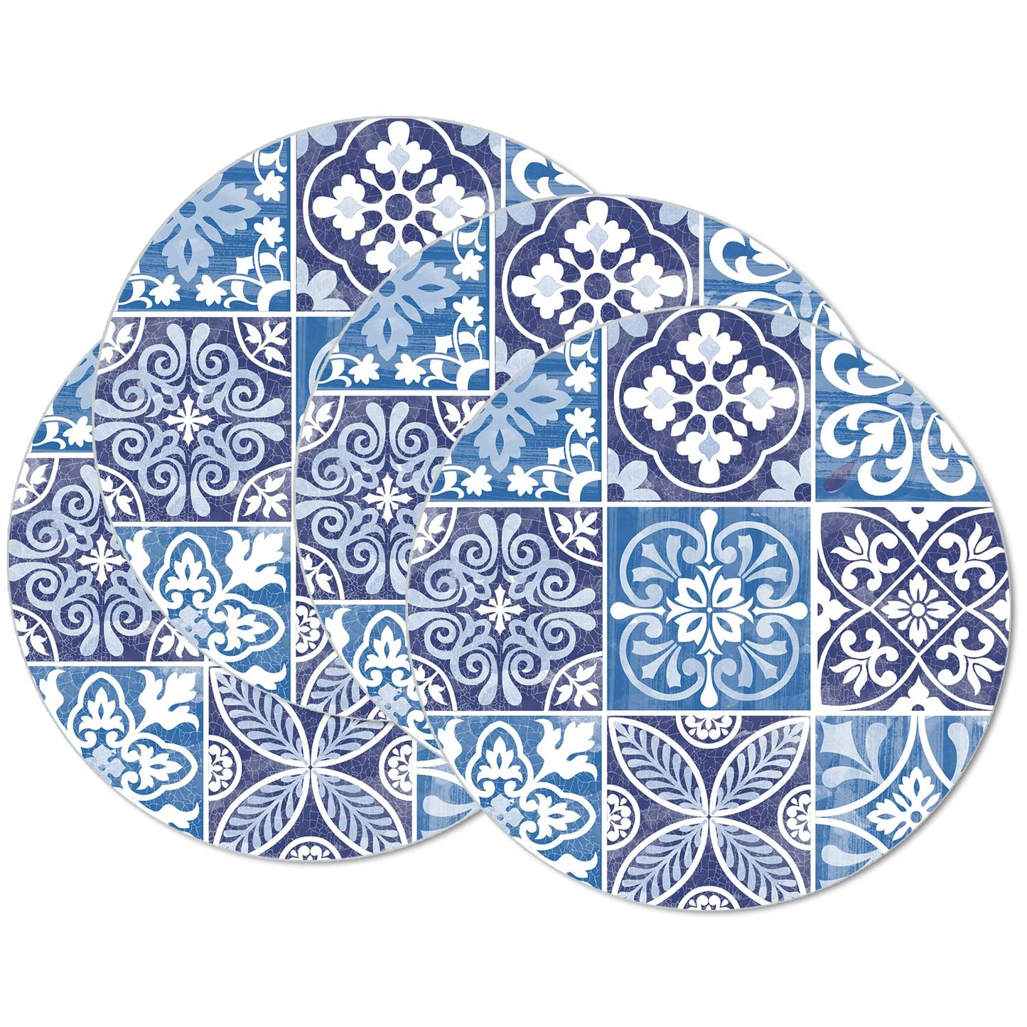 CounterArt Aegean 4 Pack Round Reversible Easy Care Flexible Placemats Made in the USA