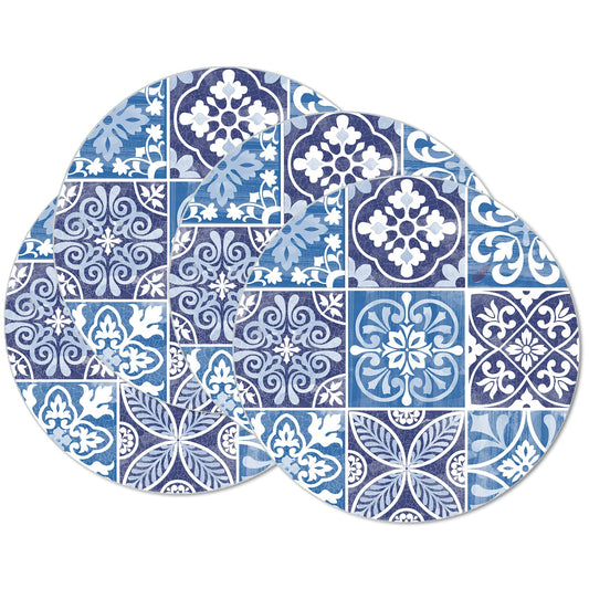 CounterArt Aegean 4 Pack Round Reversible Easy Care Flexible Placemats Made in the USA
