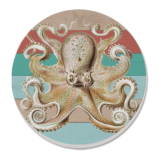 Thirstystone Octopus Round Absorbent Stone Coaster with Protective Cork Backing Manufactured in The USA 4" Diameter