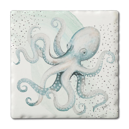 Thirstystone Ocean Octopus Single Tumbled Tile Stone Coaster with Protective Cork Backing Manufactured in The USA 4" Square, Colorful, Artistiic, Easily Wipes Clean