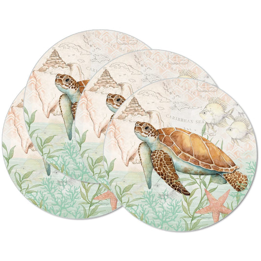 CounterArt Sea Turtle 4 Pack Round Reversible Easy Care Flexible Placemats Made in The USA