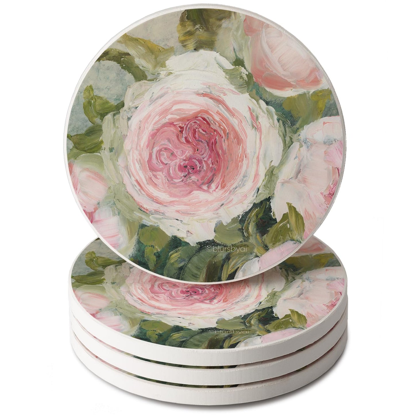 Thirstystone Aged Beauty Floral 4 Pack Absorbent Stone Coasters 4" Diameter Manufactured in the USA